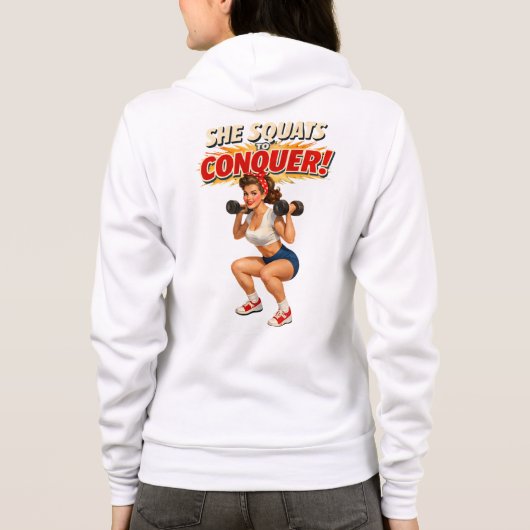 Squats Conquer -Funny Retro Gym Pin-Up- Activewear Hoodie (Achterkant)