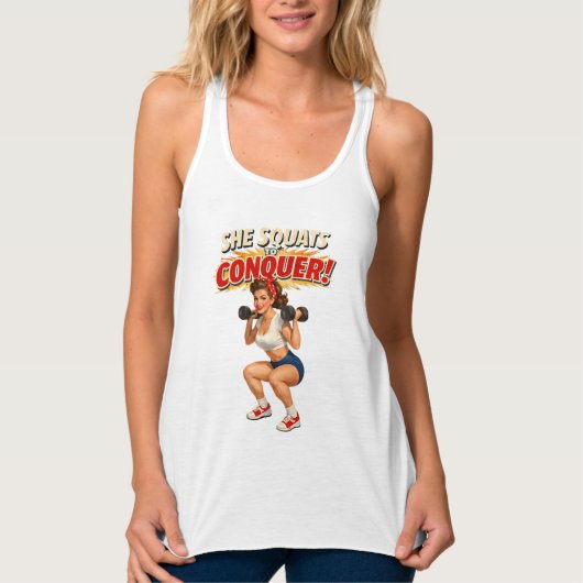 Squats Conquer -Funny Retro Gym Pin-Up- Activewear Tanktop (Voorkant)