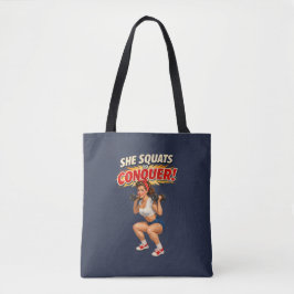 Squats Conquer Funny Retro Pin-Up Motivational Gym Tote Bag