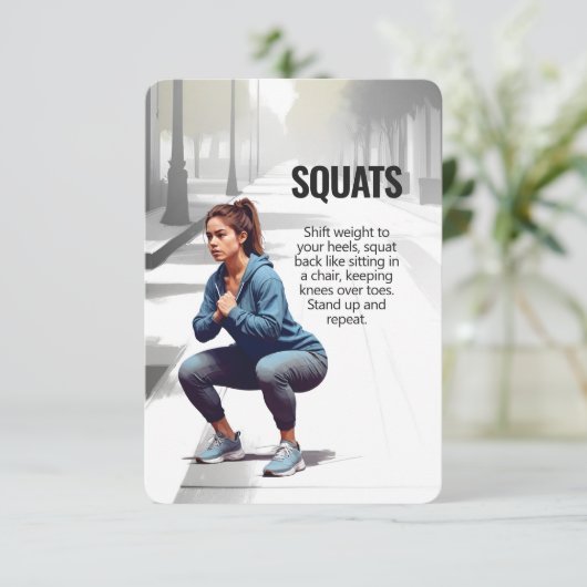 Squats Fitness Kaart met Roze Rug (Staand voorkant)