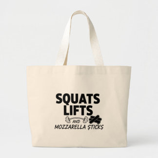 Squats Lifts and Mozzarella Sticks Funny Gym Tote  Grote Tote Bag