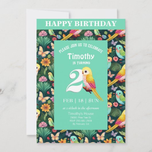 Squawk-tacular 2nd Birthday Bash: een kleurrijke Kaart (Voorkant)