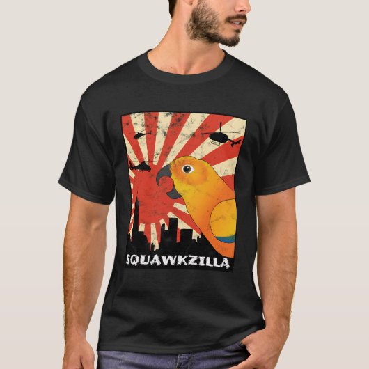 Squawk Zilla Sun Conure Parrot Squawking Kawaii T-shirt (Voorkant)