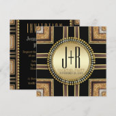 Squaz ArtDeco Zwart Gouden Cocktail Uitnodiging (Voorkant / Achterkant)