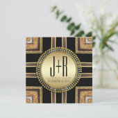 Squaz ArtDeco Zwart Gouden Cocktail Uitnodiging (Staand voorkant)