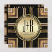 Squaz ArtDeco Zwart Gouden Uitnodiging Cocktailpar (Voorkant / Achterkant)