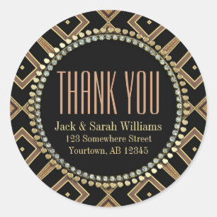 Squaza Art Deco Goud Zwart Dank u Ronde Stickers