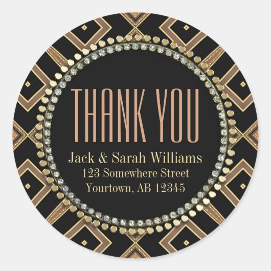 Squaza Art Deco Goud Zwart Dank u Ronde Stickers (Voorkant)