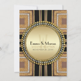Squazi Art Deco Gouden Zwarte Huwelijksreceptie Kaart