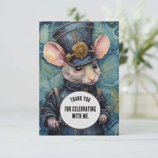 Squeakins Dank u Steampunk dier Custom Bedankkaart (Staand voorkant)