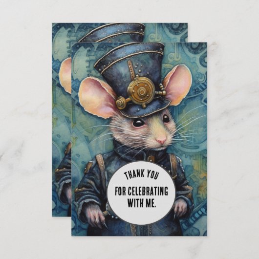 Squeakins Dank u Steampunk dier Custom Bedankkaart (Voorkant / Achterkant)