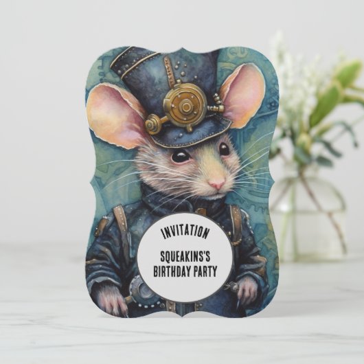 Squeakins Steampunk Dier Aangepaste naam Kaart (Staand voorkant)