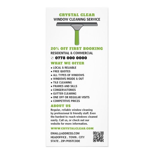 Squeegee, Prijslijst Ruitenwisser Service Reclamekaart (Voorkant)