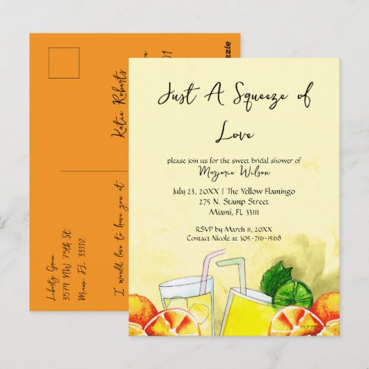 Squeeze of Love Lemonade Citroen Bruiloftsfeest Briefkaart (Voorkant / Achterkant)
