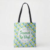 Squeeze The Day Yellow Lemons Blue White Check Tote Bag (Voorkant)