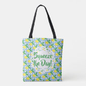 Squeeze The Day Yellow Lemons Blue White Check Tote Bag (Achterkant)