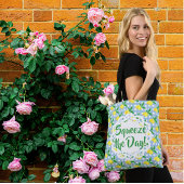 Squeeze The Day Yellow Lemons Blue White Check Tote Bag