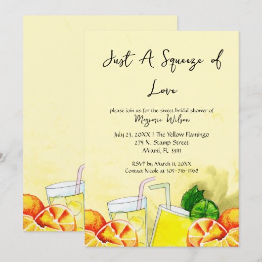 Squeeze van Liefde Limonade Citroen Bruiloftsfeest Kaart (Voorkant / Achterkant)