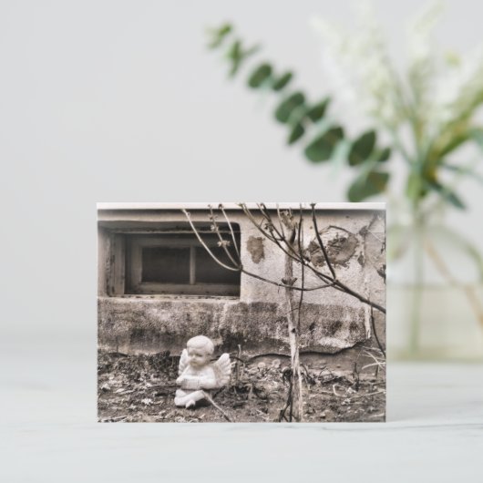 Squeezebox Angel in Winter Garden Sepia Tones Briefkaart (Staand voorkant)