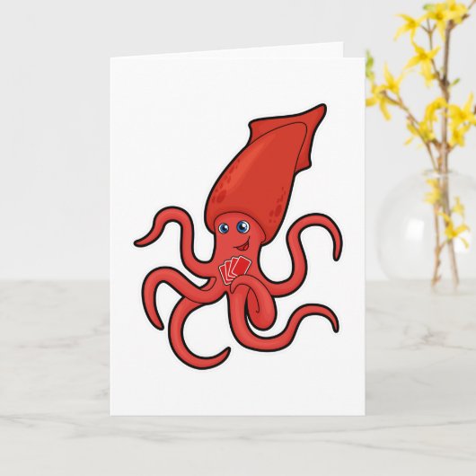 Squid at Poker met pokerkaarten Kaart (Gele Bloem)