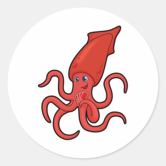 Squid at Poker met pokerkaarten Ronde Sticker (Voorkant)