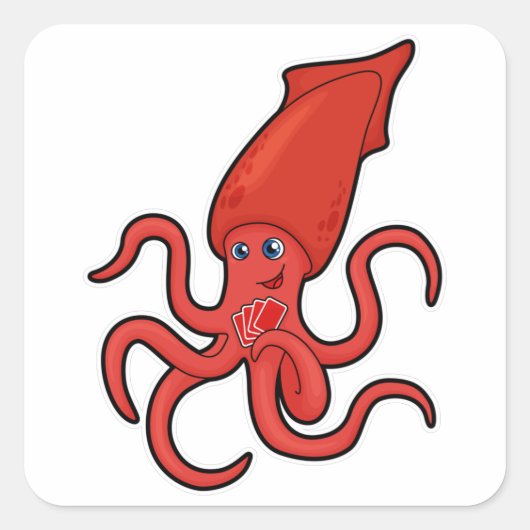 Squid at Poker met pokerkaarten Vierkante Sticker (Voorkant)