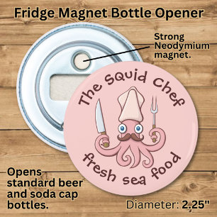 Squid Chef Cartoon Button Flesopener