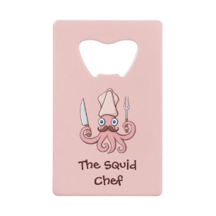 Squid Chef Cartoon Creditkaart Flessenopener