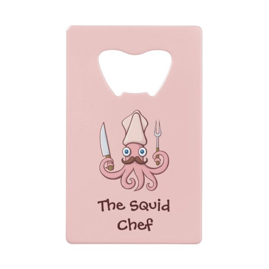 Squid Chef Cartoon Creditkaart Flessenopener (Voorkant)