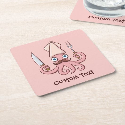 Squid Chef Cartoon Kartonnen Onderzetters (Schuin)