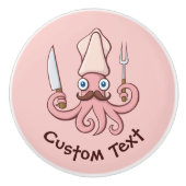 Squid Chef Cartoon Keramische Knop (Voorkant)