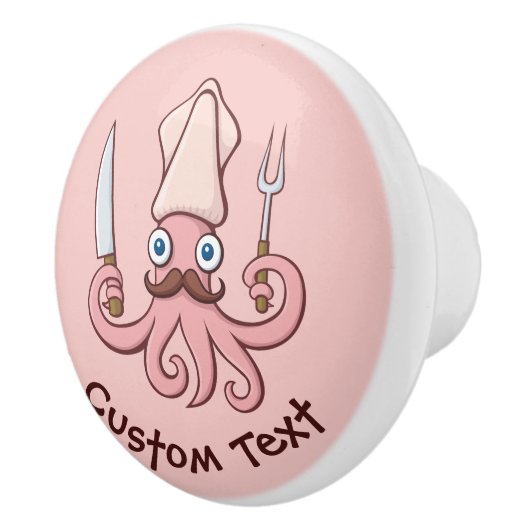 Squid Chef Cartoon Keramische Knop (Rechts)