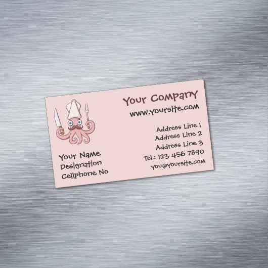 Squid Chef Cartoon Magnetisch Visitekaartje (Voorbeeld)