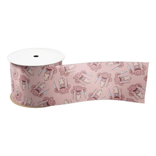Squid Chef Cartoon Pattern Satijnen Lint (Spoel)