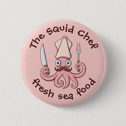 Squid Chef Cartoon Ronde Button 5,7 Cm (Voorkant)