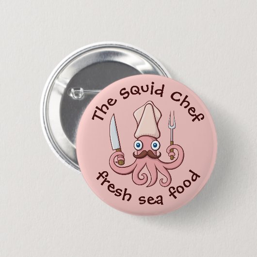 Squid Chef Cartoon Ronde Button 5,7 Cm (Voorkant /achterkant)