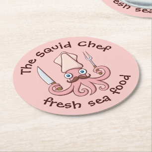 Squid Chef Cartoon Ronde Kartonnen Onderzetter