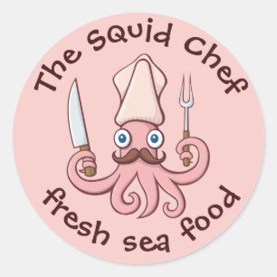 Squid Chef Cartoon Ronde Sticker