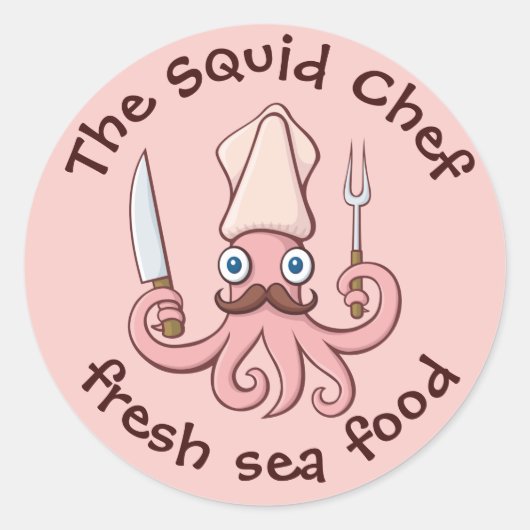 Squid Chef Cartoon Ronde Sticker (Voorkant)
