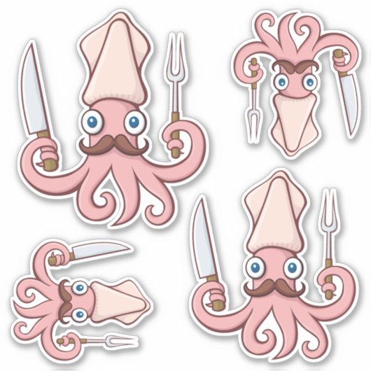 Squid Chef Cartoon Set Sticker (Voorkant)