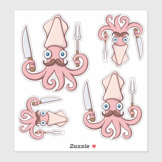 Squid Chef Cartoon Set Sticker (Vel)
