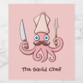 Squid Chef Cartoon Wijn Etiket (Enkel label)