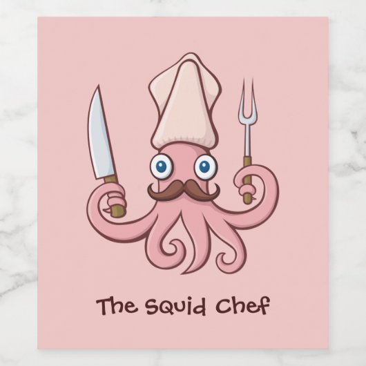 Squid Chef Cartoon Wijn Etiket (Enkel label)