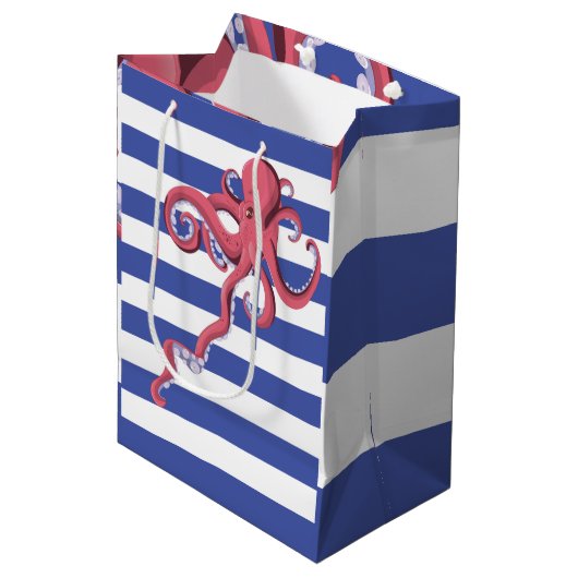 Squid diving underwater met strepen. medium cadeauzakje (Voorkant Gekanteld)
