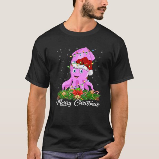Squid Fish Lover Matte Santa Hat Squid Christma T-shirt (Voorkant)