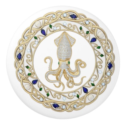 Squid Gold Crystal Ocean Sea 2D graphic gemstone Keramische Knop (Voorkant)