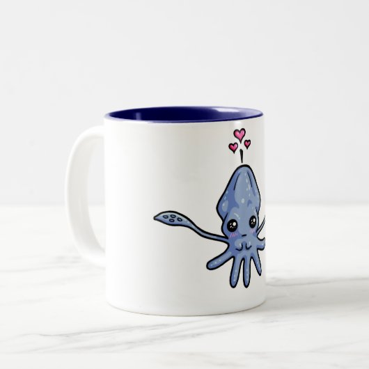 Squid Love (in een mok) Tweekleurige Koffiemok (Voorkant links)