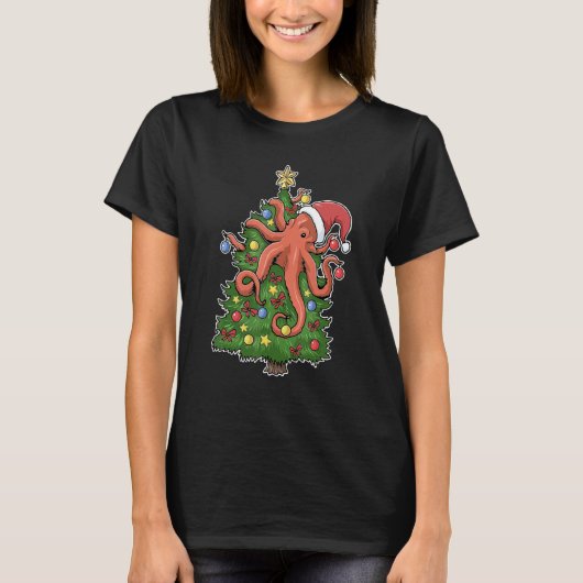 Squid santa ornaments Graphic Octopus christmas tr T-shirt (Voorkant)