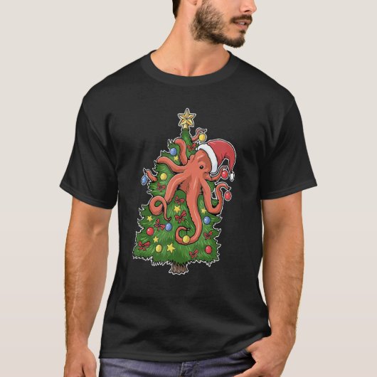 Squid santa ornaments Graphic Octopus christmas tr T-shirt (Voorkant)