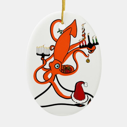 Squid Winter Holiday Keramisch Ornament (Voorkant)